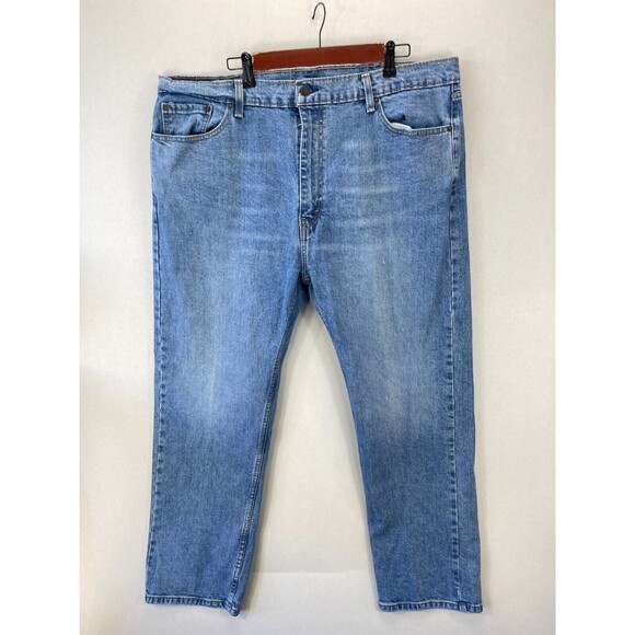 LEVI'S 505 Men's Med‎ Wash Regular Fit Straight Leg Distressed Jeans Size 42x30 - Picture 1 of 8